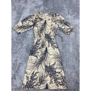 Vtg Kenny Classics Dress Womans M/Large Beige Floral Metallic Feather Maxi Gown